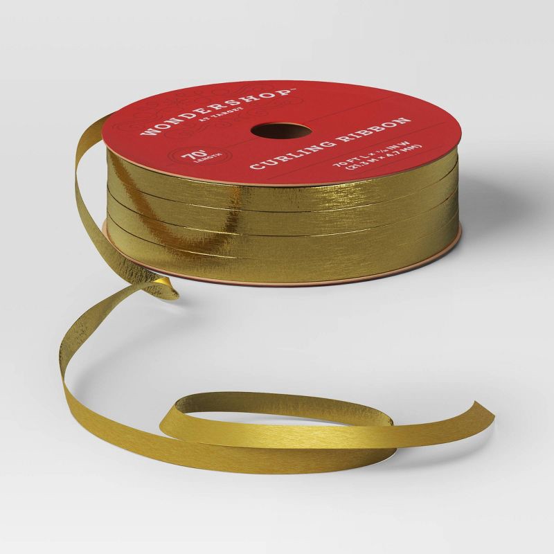 slide 3 of 3, 3/16" Christmas Curl Ribbon 70' Gold - Wondershop™, 1 ct