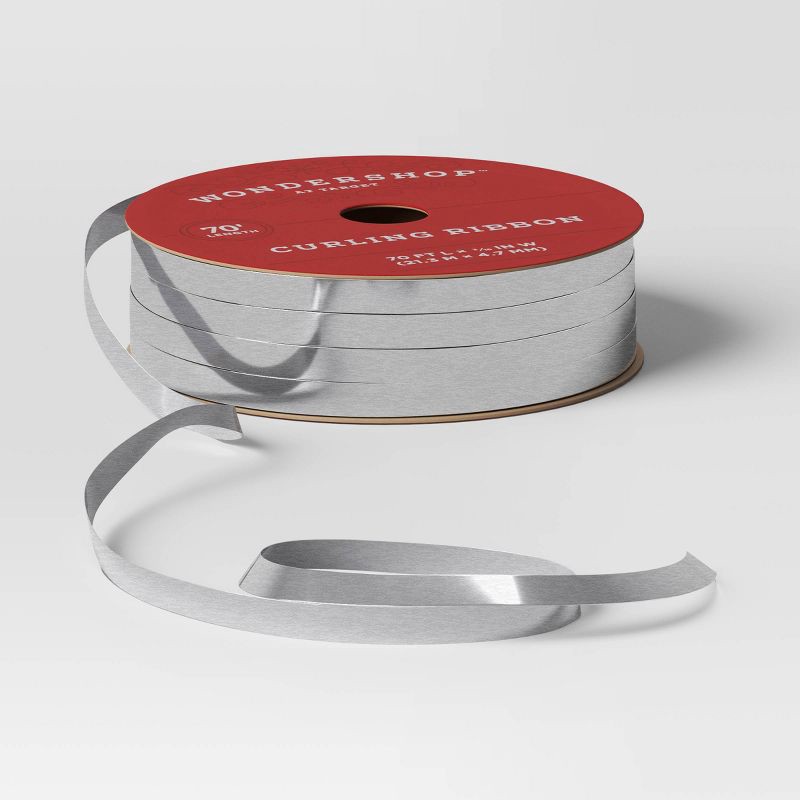 slide 3 of 3, 3/16" Christmas Curl Ribbon 70' Silver - Wondershop™, 1 ct