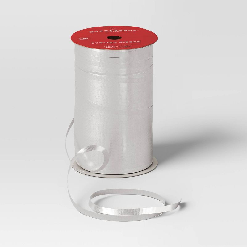 slide 3 of 3, 3/16" Christmas Curl Ribbon 1050' White - Wondershop™, 1 ct