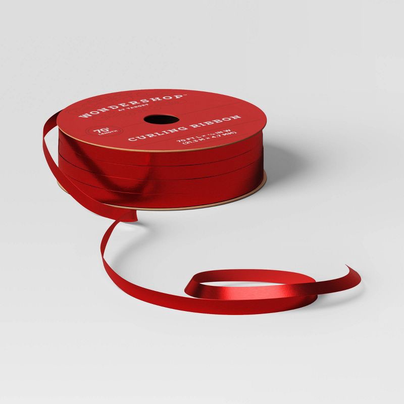 slide 3 of 3, 3/16" Christmas Curl Ribbon 70' Red Metallic - Wondershop™, 1 ct