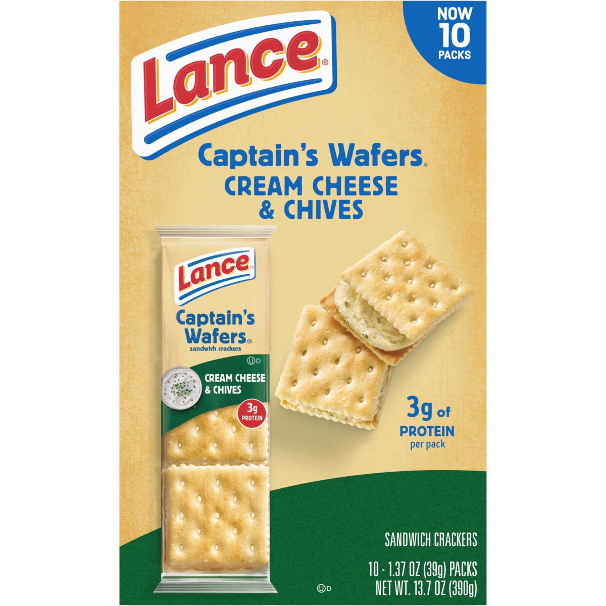 slide 9 of 13, Lance Captain's Wafers Cream Cheese and Chives Sandwich Crackers, 13.700 oz