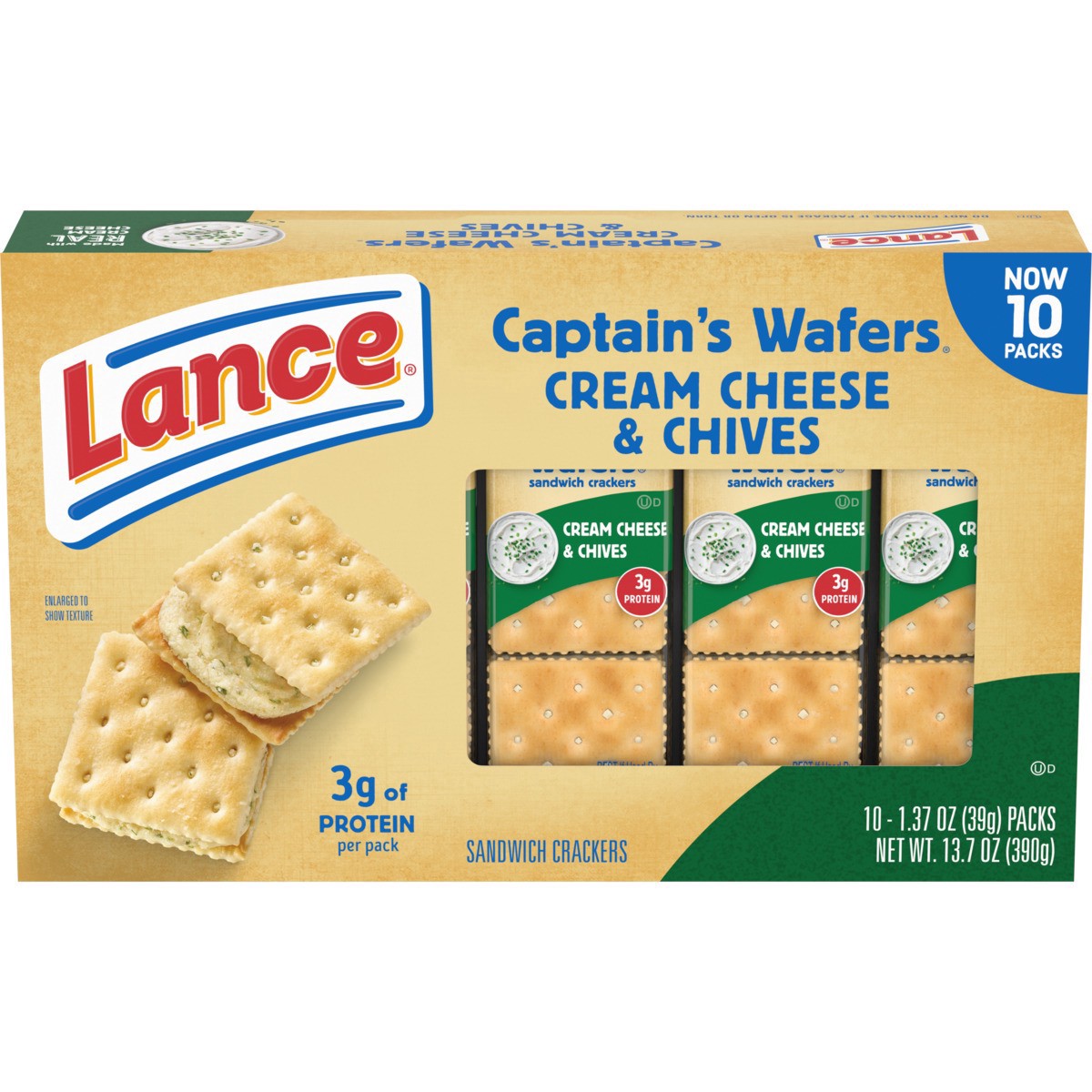 slide 10 of 13, Lance Captain's Wafers Cream Cheese and Chives Sandwich Crackers, 13.700 oz