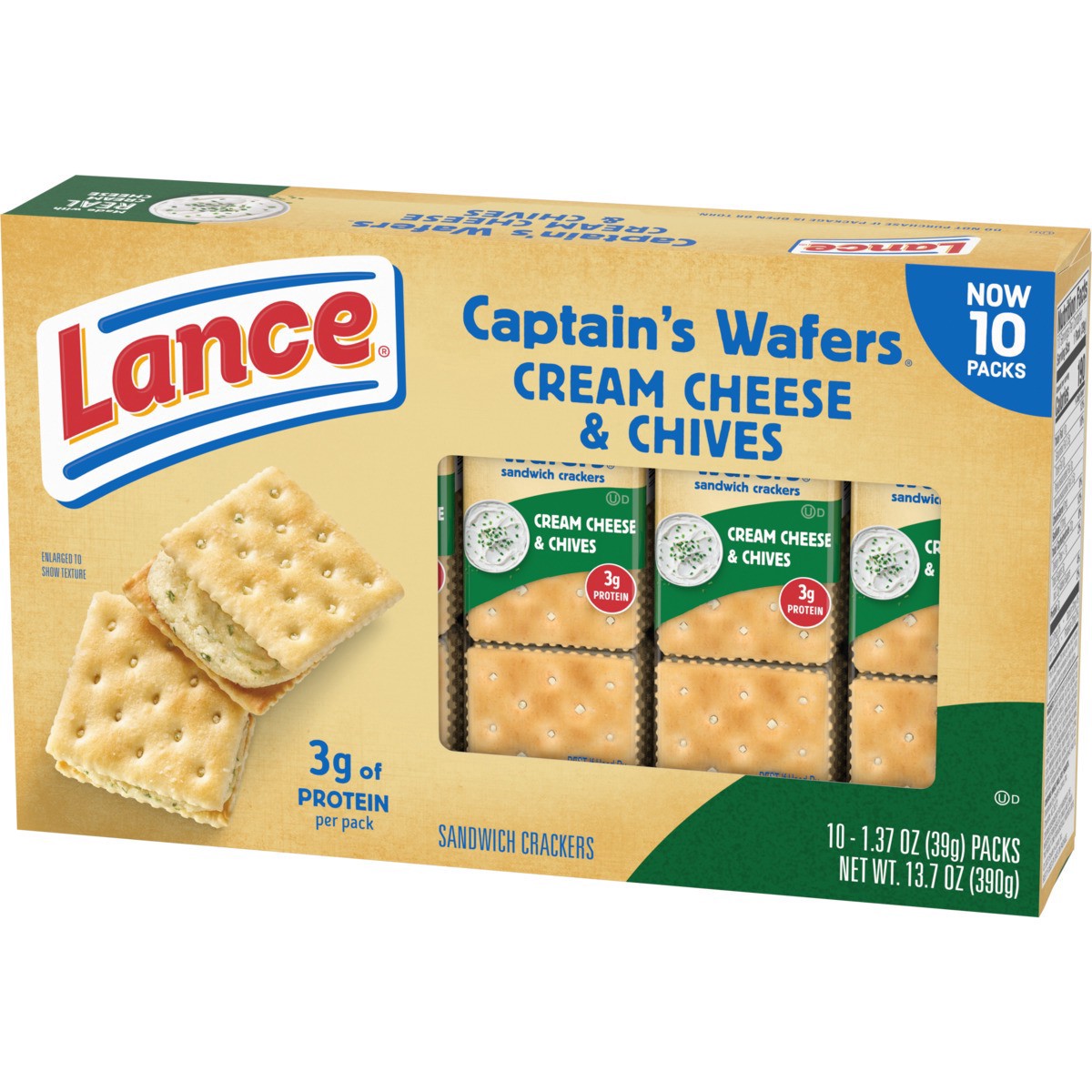 slide 12 of 13, Lance Captain's Wafers Cream Cheese and Chives Sandwich Crackers, 13.700 oz