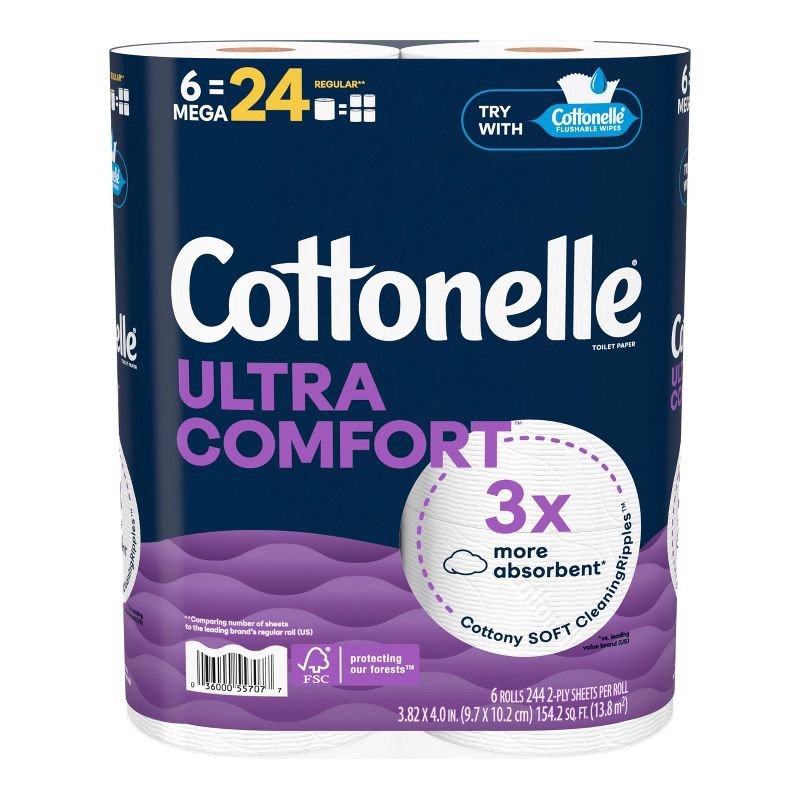 slide 2 of 8, Cottonelle Ultra Comfort Toilet Paper - 6 Mega Rolls, 1 ct