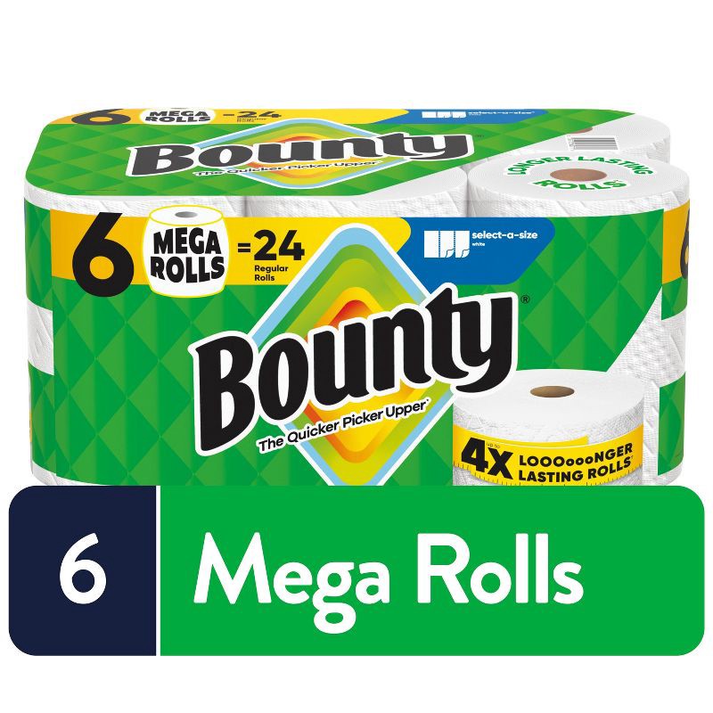 slide 1 of 16, Bounty Select-A-Size Paper Towels - 6 Mega Rolls - 2-Ply - 164 Sheets, 164 sheets