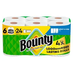 Bounty Select-A-Size Paper Towels - 6 Mega Rolls - 2-Ply - 164 Sheets