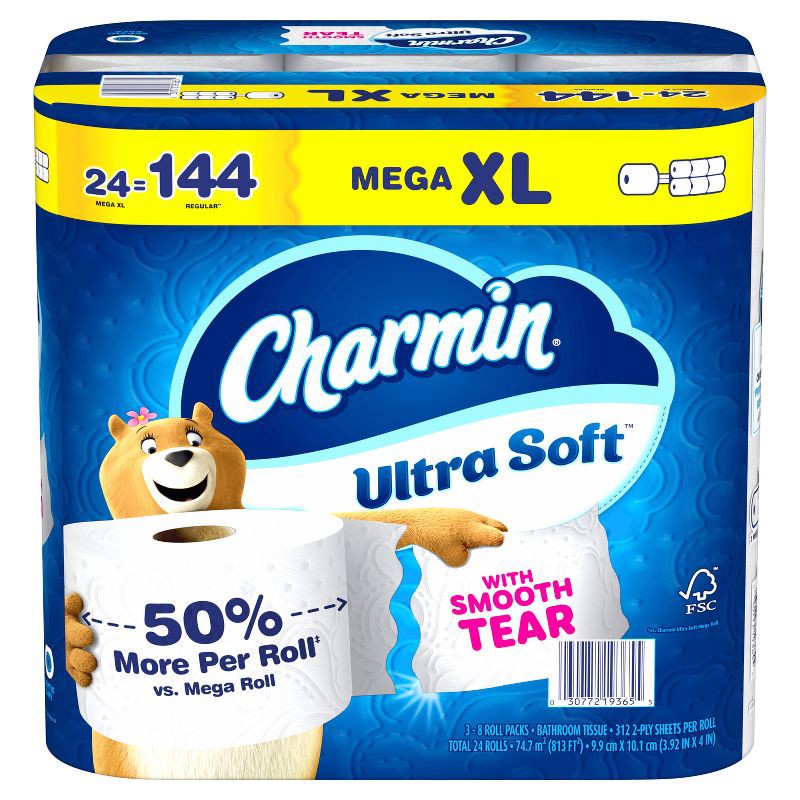 slide 14 of 16, Charmin Ultra Soft Toilet Paper - 24 Mega XL Rolls, 1 ct