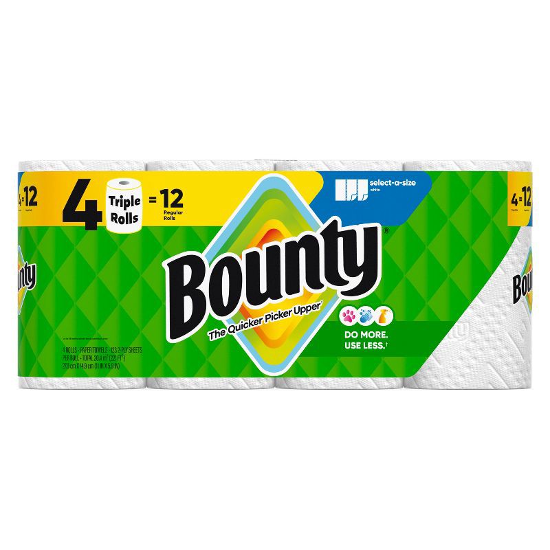 slide 1 of 15, Bounty Select-A-Size Paper Towels - 4 Triple Rolls - 2-Ply - 123 Sheets, 123 sheets