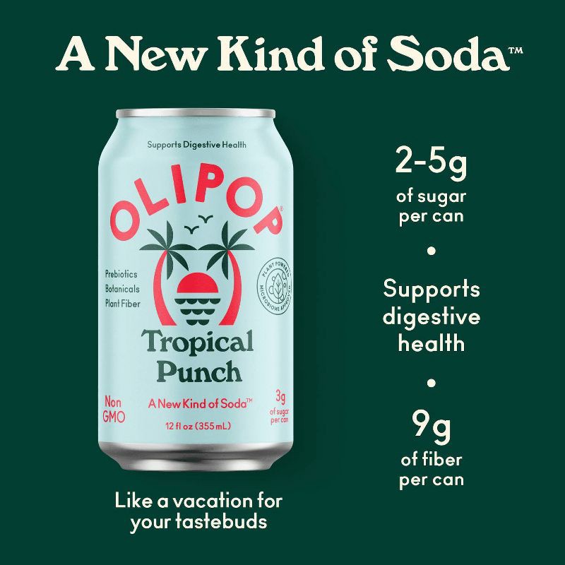 slide 4 of 7, OLIPOP Tropical Punch Prebiotic Soda - 12 fl oz Can, 12 fl oz