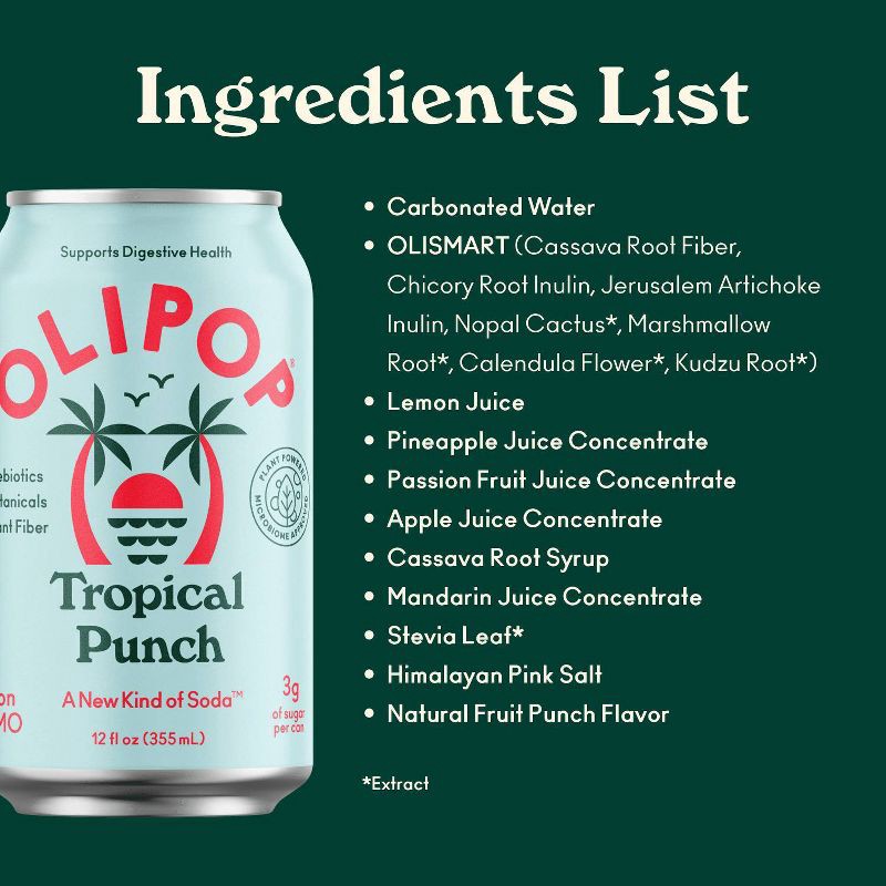 slide 6 of 7, OLIPOP Tropical Punch Prebiotic Soda - 12 fl oz Can, 12 fl oz