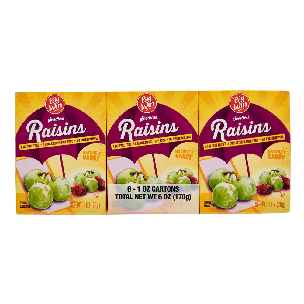 slide 1 of 2, Big Win Seedless Raisins, 1 oz, 6 ct