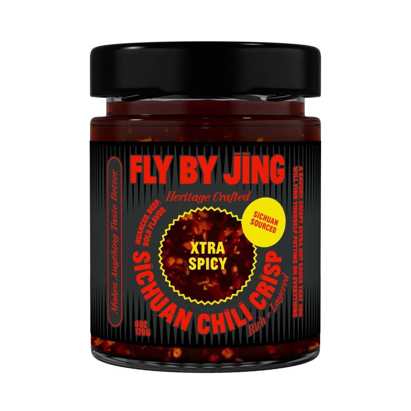 slide 1 of 8, Fly By Jing Xtra Spicy Sichuan Chili Crisp Extra Hot Vegan Crispy Hot Sauce - 6oz, 6 oz