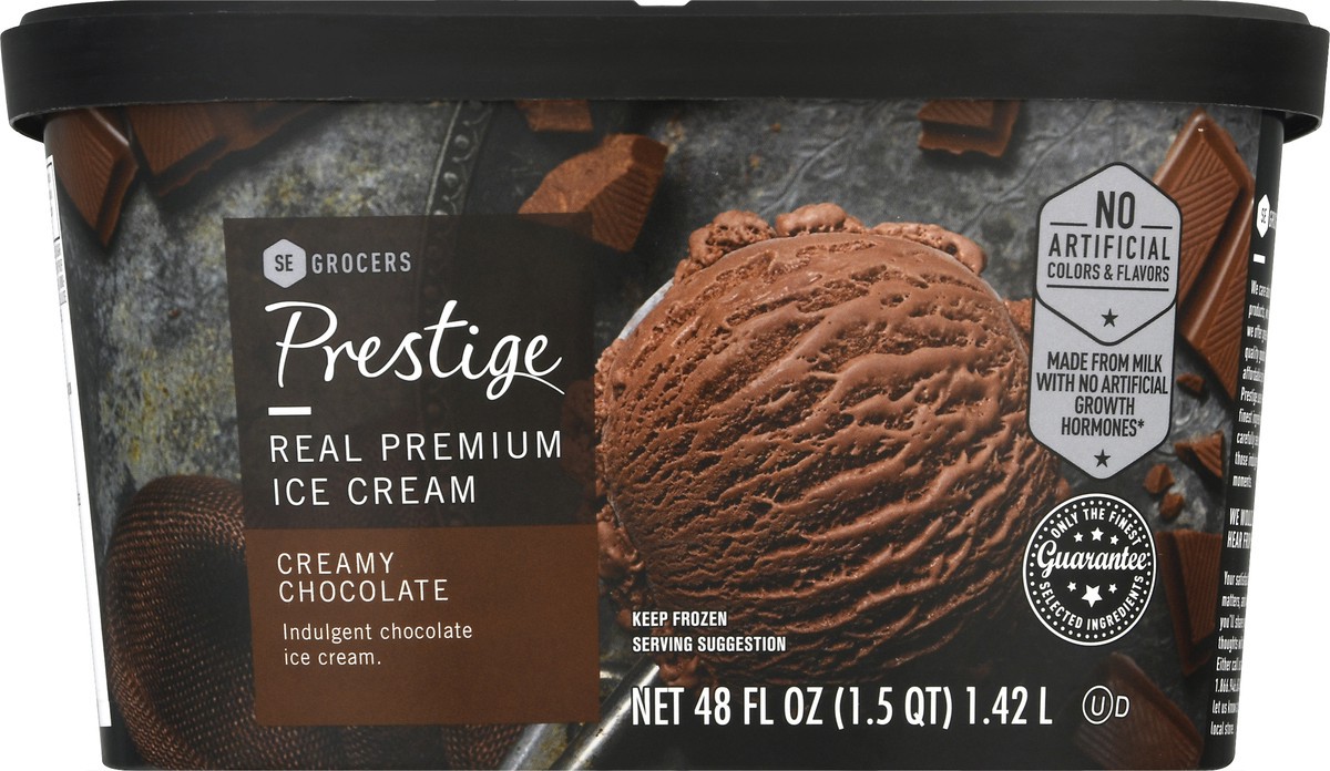 slide 9 of 10, Prestige Real Premium Ice Cream Creamy Chocolate, 48 oz