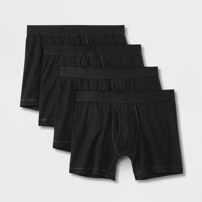 slide 1 of 5, Men's Support Pouch Boxer Briefs 4pk - Goodfellow & Co™ Black XXL: Cotton Blend, Mid Rise, Mesh Liner, Machine Wash, 4 ct
