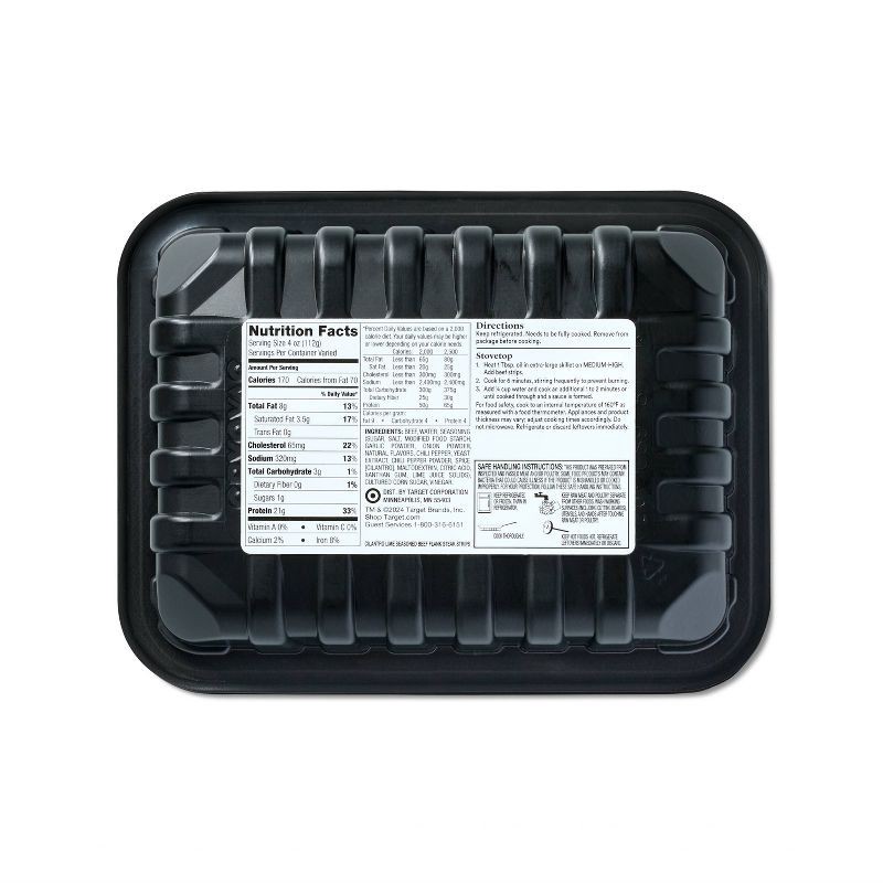 slide 2 of 4, Fresh Cilantro Lime Beef Flank Steak Strips - 0.95-1.75 lbs - price per lb - Good & Gather™, per lb