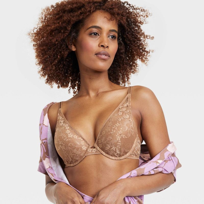 Women's Lace Plunge Push-Up Bra - Auden Brown 36C 1 ct