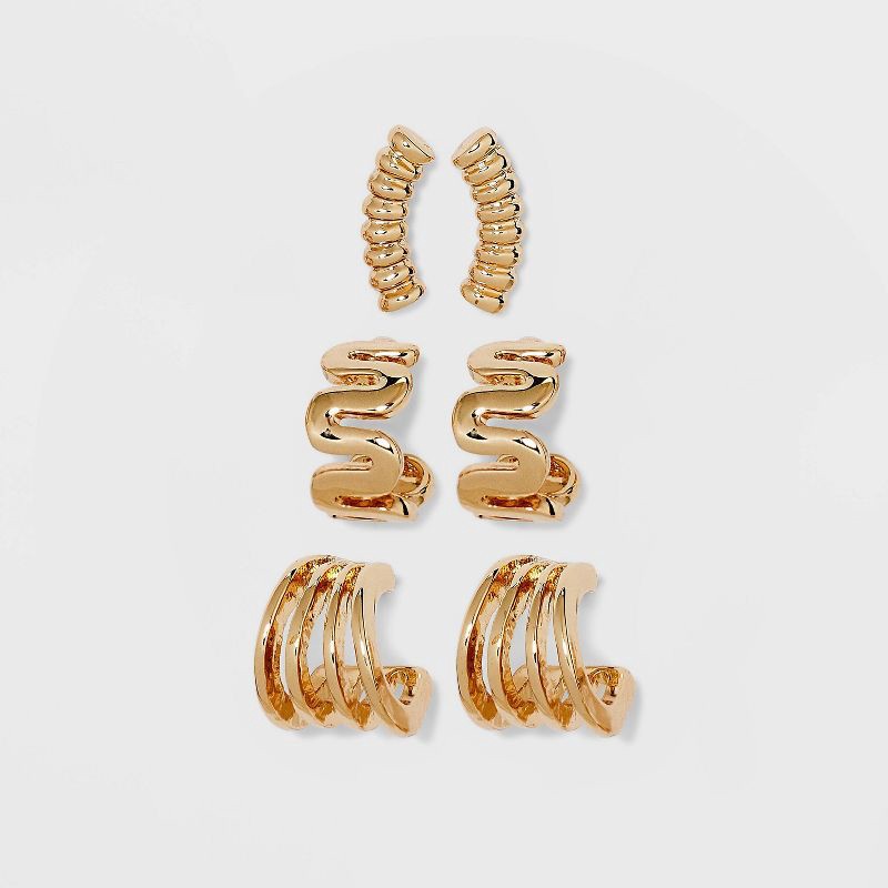 slide 1 of 2, Mini Hoop Earring Set 3pc - A New Day™ Gold: Nickel-Free Metal, Post Closure, 3 ct