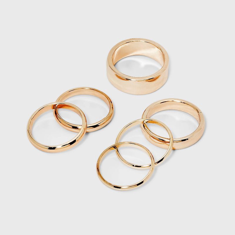 slide 1 of 7, Band Ring Set 6pc - A New Day™ Gold 8: Steel Stacking Jewelry, 18.14mm Diameter, Fashion Accessories, 6 ct