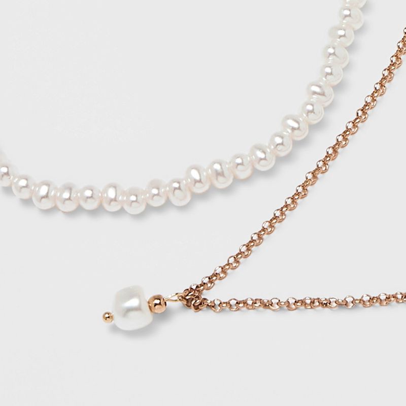 slide 4 of 4, Pearl Pendant Necklace Set 2pc - A New Day™ Gold: Multi-Strand, Nickel-Free Metal, Lobster Claw Clasp, 16" Length, 2 ct
