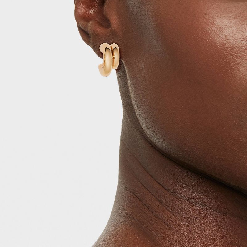 slide 2 of 3, Double Hollow Tube Hoop Earrings - A New Day™ Gold: Nickel-Free Metal, Post Closure, 0.83" Length, 0.68" Width, 1 ct