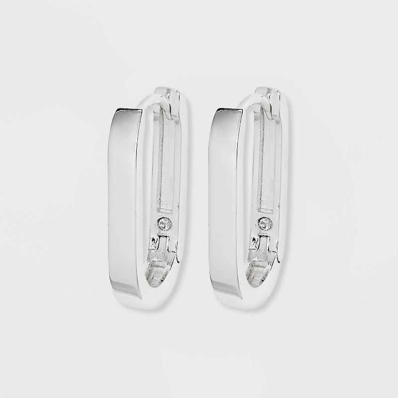 slide 1 of 2, Silver Plated Oval Hinged Endless Hoop Earrings - A New Day™ Silver: Nickel-Free, 0.75" Length, 3.8g Weight, 3.8 gram
