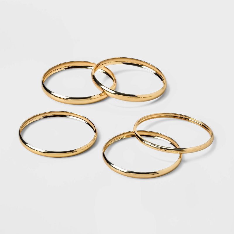 slide 1 of 4, Domed Bangle Bracelet Set 5pc - A New Day™ Gold: Nickel-Free Metal, Continuous Closure, 2.625" Length, 5 ct