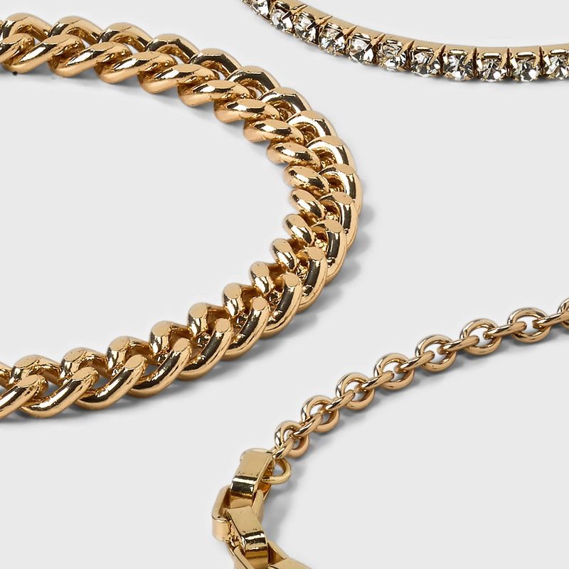slide 4 of 4, Cup Chain Bracelet Set 3pc - A New Day™ Gold: Nickel-Free Metal, Lobster Claw Clasp, Chain Style, 2" Length, 3 ct