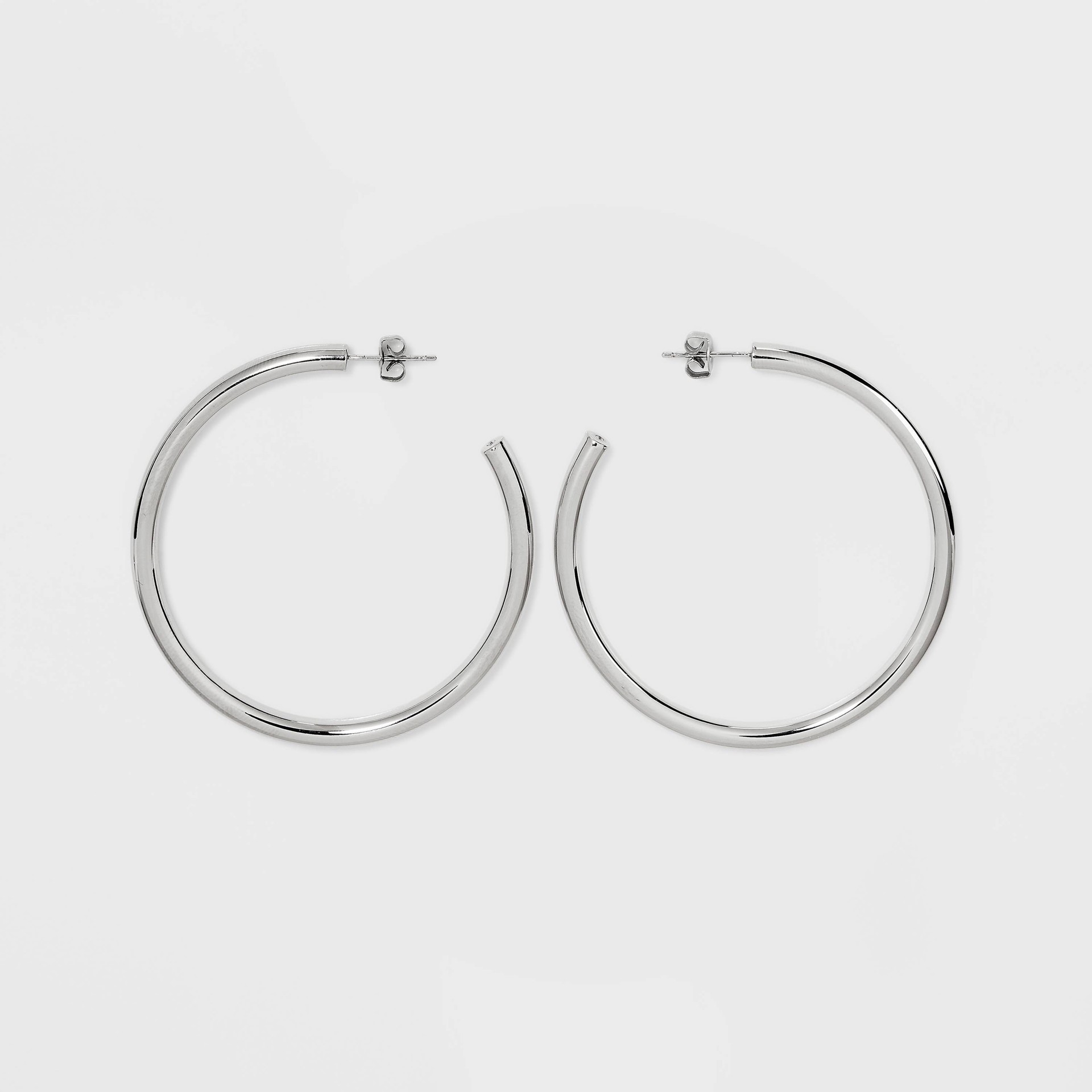 slide 1 of 2, Silver Plated Brass Large Tube Hoop Earrings - A New Day Silver, 1 ct