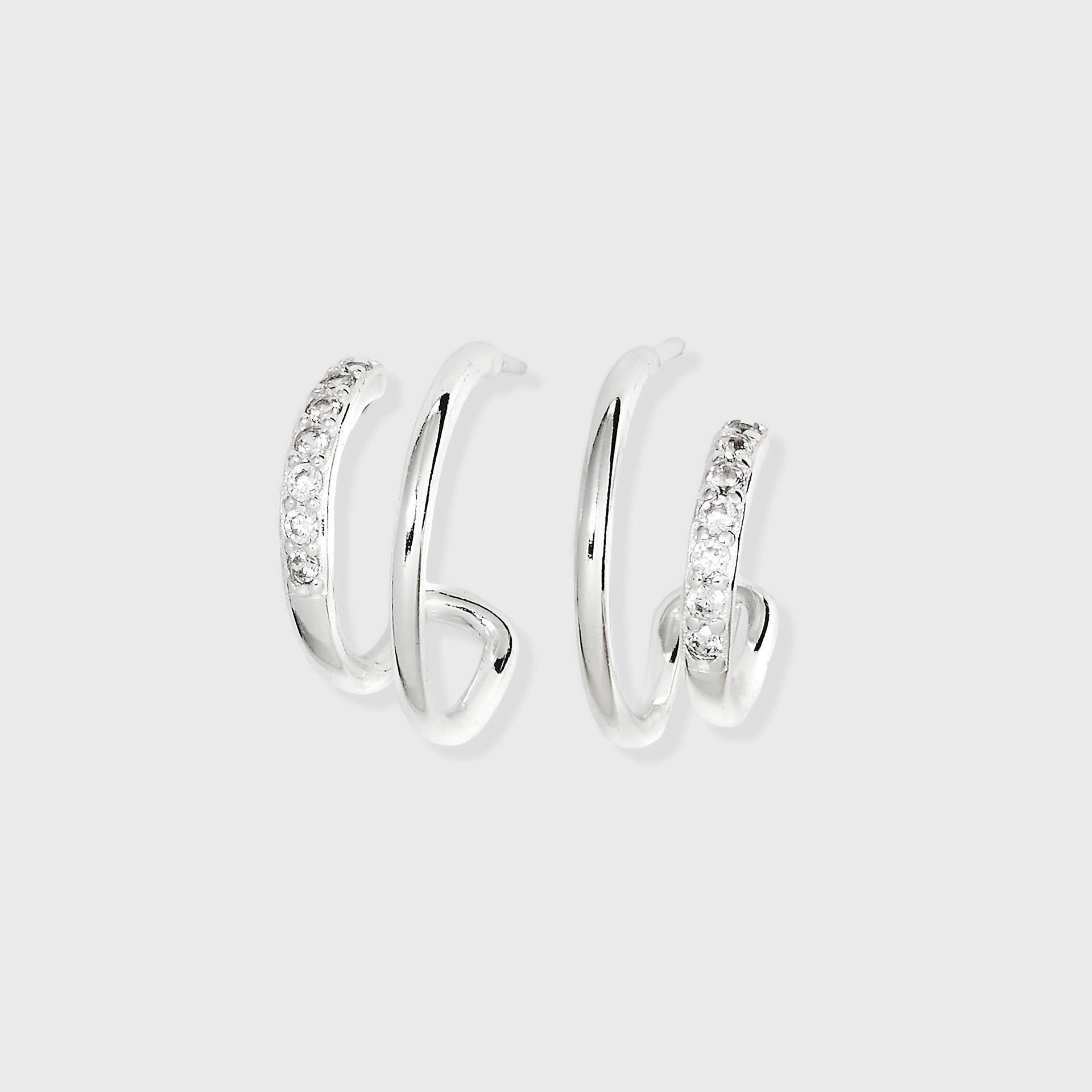 slide 1 of 2, Sterling Silver Cubic Zirconia Faux Duo Stud Hoop Earrings - A New Day Silver, 1 ct