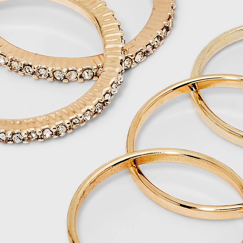 slide 2 of 2, Pave Glass Clear Band Ring Set 5pc - A New Day™ Gold 8: Steel Stacking Jewelry, 5 ct