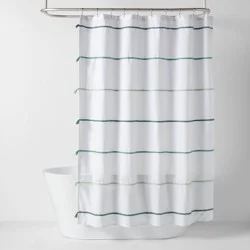 Striped with Tassels Kids' Shower Curtain Blue - Pillowfort™: Twill, Machine Wash, Buttonhole Top, OEKO-TEX Certified