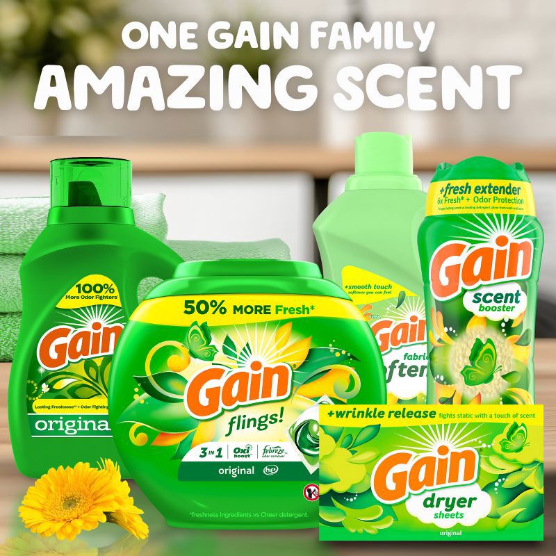 slide 8 of 13, Gain Original HE Concentrated Liquid Laundry Detergent 61 Loads - 88 fl oz, 88 fl oz