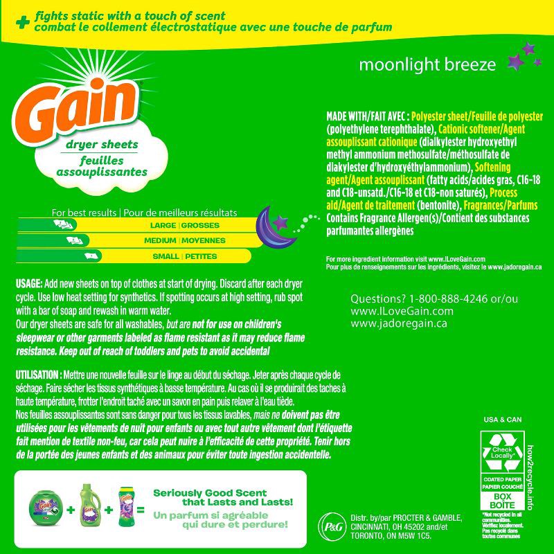 slide 9 of 9, Gain Moonlight Breeze Fabric Softener Dryer Sheets - 240ct, 240 ct