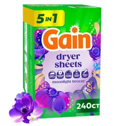 Gain Moonlight Breeze Fabric Softener Dryer Sheets - 240ct: Box, Bleach-Free