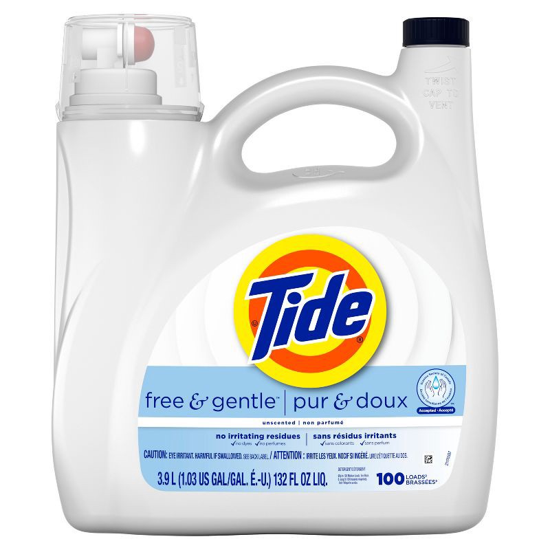 slide 11 of 12, Tide Free & Gentle Unscented HE Deep Cleaning Concentrated Liquid Laundry Detergent 100 Loads - 132 fl oz, 132 fl oz