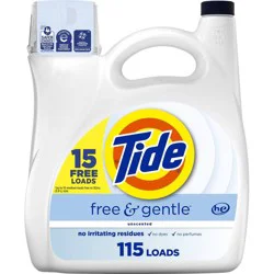 Tide Free & Gentle Unscented HE Deep Cleaning Concentrated Liquid Laundry Detergent 100 Loads - 132 fl oz