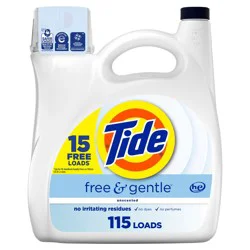 Tide Free & Gentle Unscented HE Deep Cleaning Concentrated Liquid Laundry Detergent 100 Loads - 132 fl oz