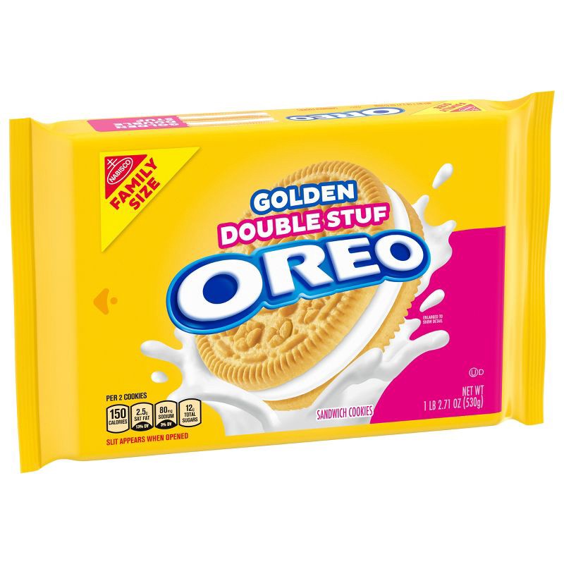 slide 8 of 14, Oreo Double Stuf Golden Sandwich Cookies Family Size - 18.12oz, 18.71 oz