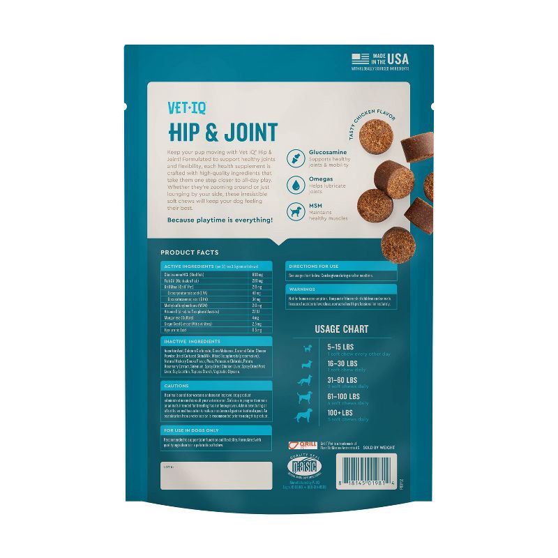 slide 2 of 8, VetIQ Hip and Joint Dog Supplements - Smoke Chicken Flavor - 60ct, 60 ct