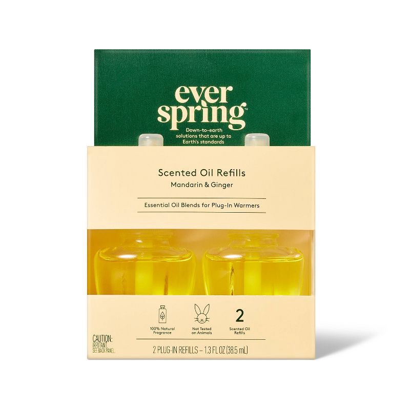 slide 1 of 3, Scented Oil Refill Air Freshener - Mandarin & Ginger - 1.3 fl oz/2pk - Everspring™, 1.3 fl oz, 2 ct