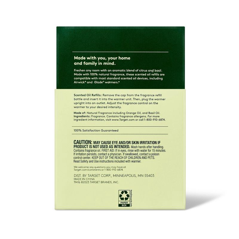 slide 3 of 3, Scented Oil Refill Air Freshener - Citrus & Basil - 1.3 fl oz/2pk - Everspring™, 1.3 fl oz, 2 ct