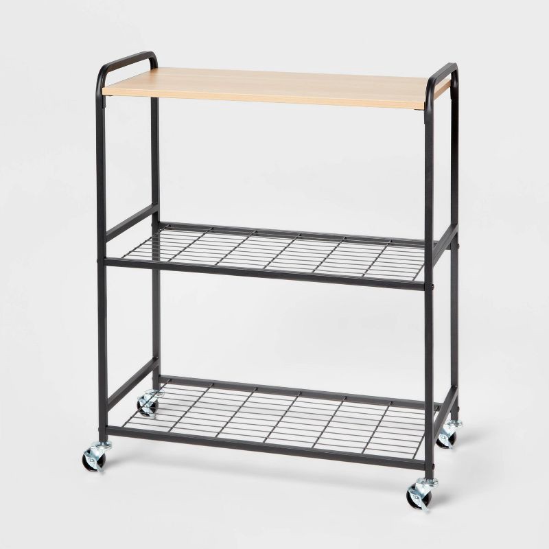 slide 1 of 3, Storage Cart Black Metal with Natural Wood - Brightroom™, 1 ct