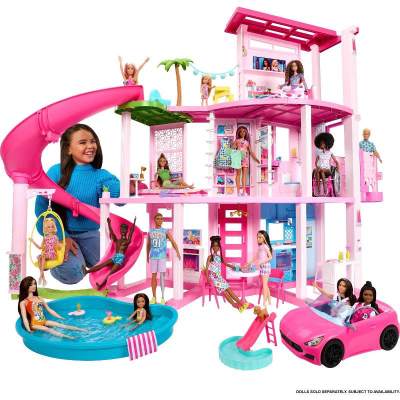 slide 2 of 6, Barbie Dreamhouse Pool Party Doll House with 75+ pc, 3 Story Slide: Adult Assembly, Fits 12 Inch Dolls, 1 ct