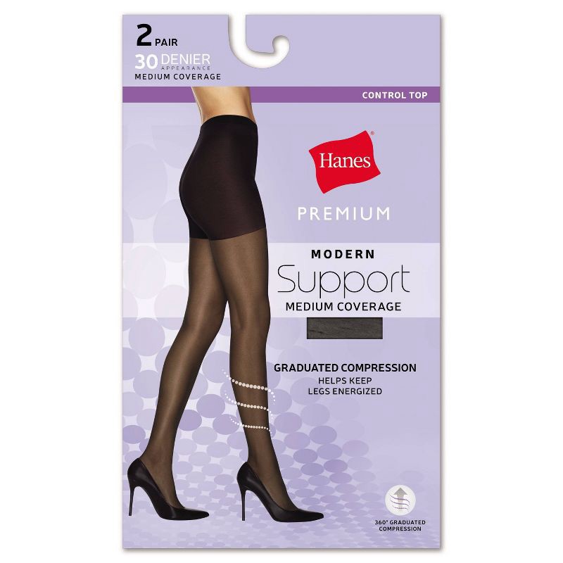 Hanes Women's 2pk Modern Support Graduated Compression Tights - Black XL 2  ct