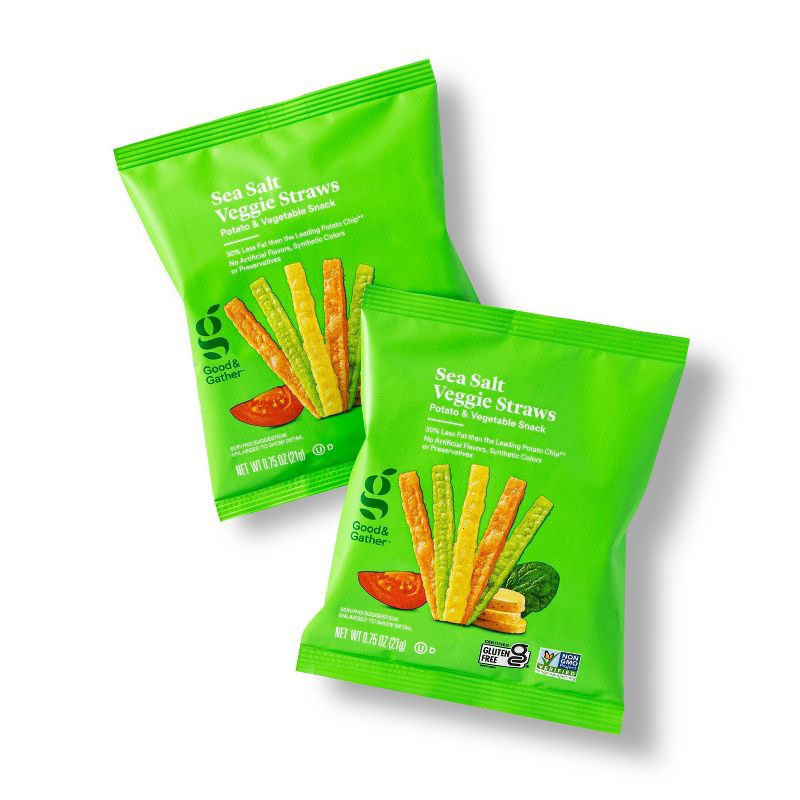 slide 2 of 4, Sea Salt Veggie Straws Potato & Vegetable Snack Multipack - 12ct/.75oz - Good & Gather™, 12 ct, .75 oz