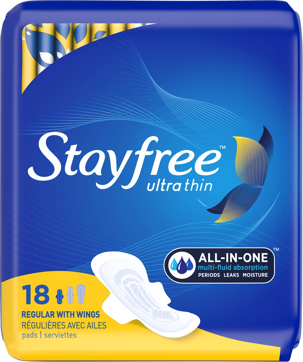 slide 6 of 6, STAYFREE Ultra Thin Pads Regular with Wings 18ct, 18 ct