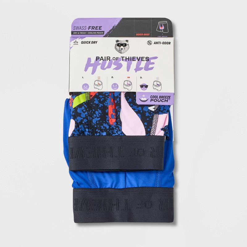 slide 2 of 4, Pair of Thieves Men's Fireflies Print Hustle Boxer Briefs 2pk - Blue S: Nylon Spandex Blend, Knit Fabric, 2 ct