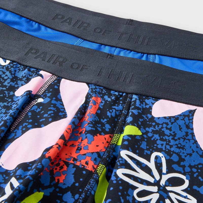 slide 4 of 4, Pair of Thieves Men's Fireflies Print Hustle Boxer Briefs 2pk - Blue S: Nylon Spandex Blend, Knit Fabric, 2 ct