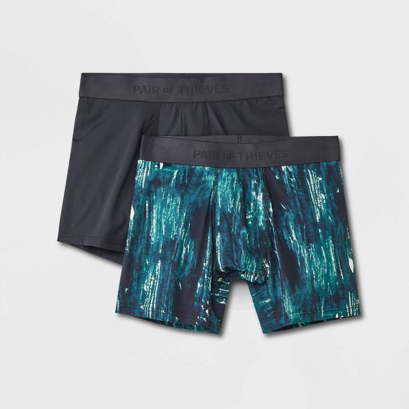 slide 1 of 4, Pair of Thieves Men's Abstract Print Hustle Boxer Briefs 2pk - Green M: Nylon Spandex Knit, Lightweight, Medium, 2 ct