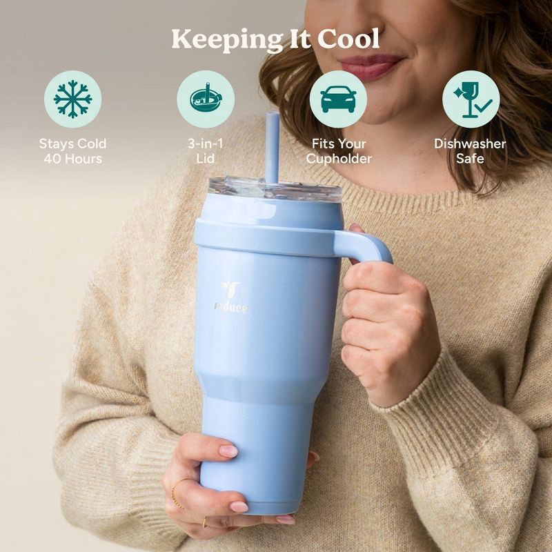 slide 3 of 8, Reduce 40oz Cold1 Vacuum Insulated Stainless Steel Straw Tumbler Mug White: Dishwasher-Safe, Dual Lid Openings, 40 oz